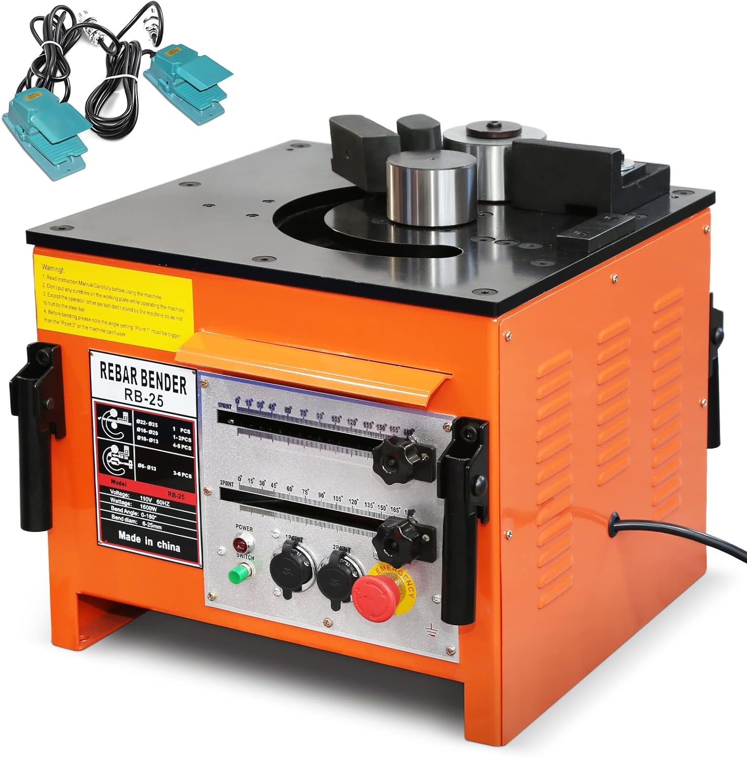 1" #8 Electric Rebar Bender w/ 2 Foot Controls RB-25 Bending Machine 1600W