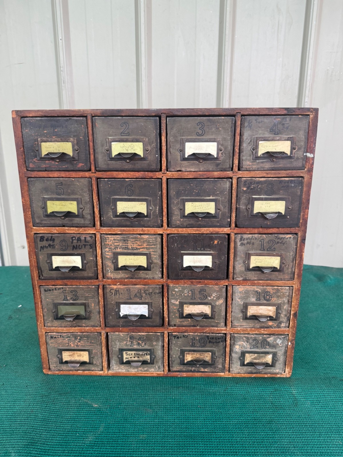 Antique Apothecary Wood Cabinet Bin Nuts, Bolts, Screws 20 Drawers 17"x12"x17"