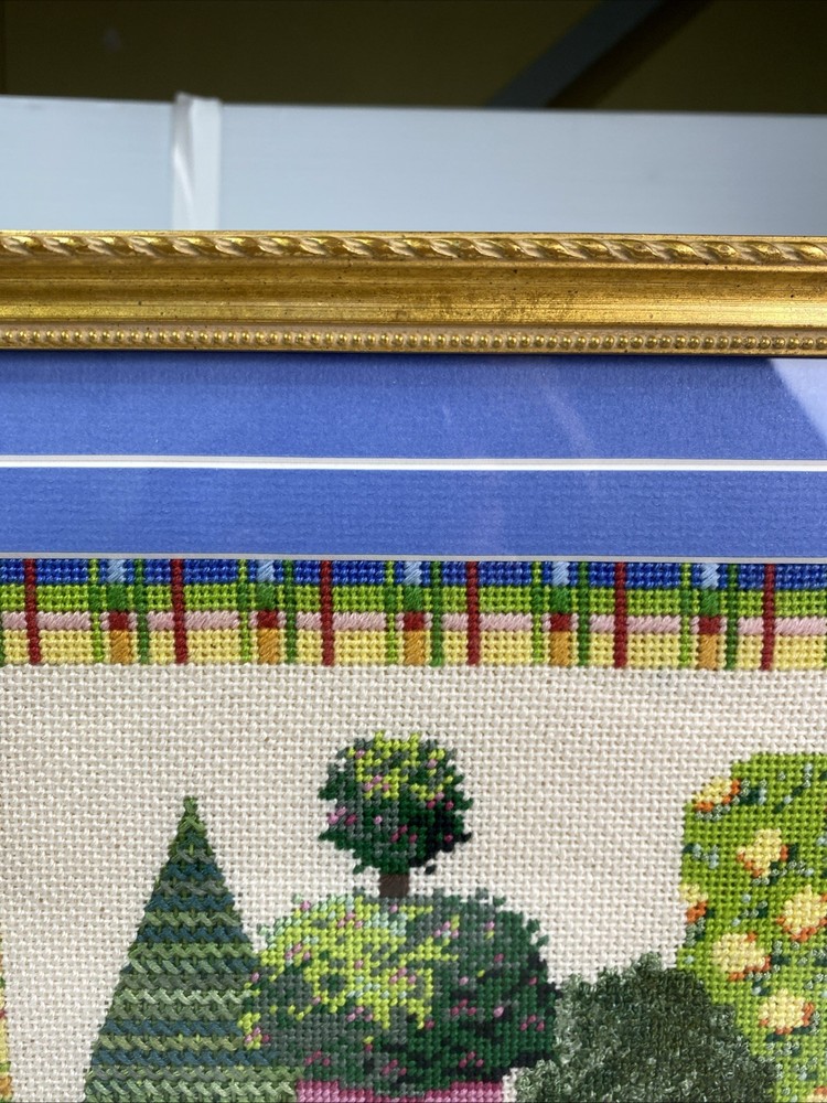 Needlepoint Topiaries Trees Framed Embroidery 2008 Excellent Condition