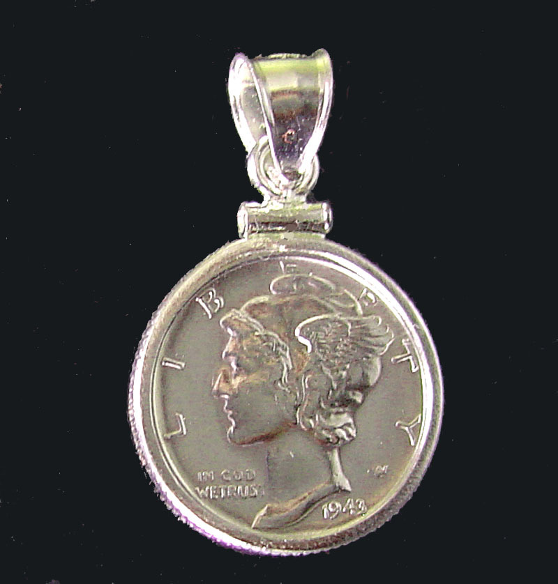 Coin Pendant 90% Silver Vintage Mercury Dime Sterling Silver Bezel Soldered Bail