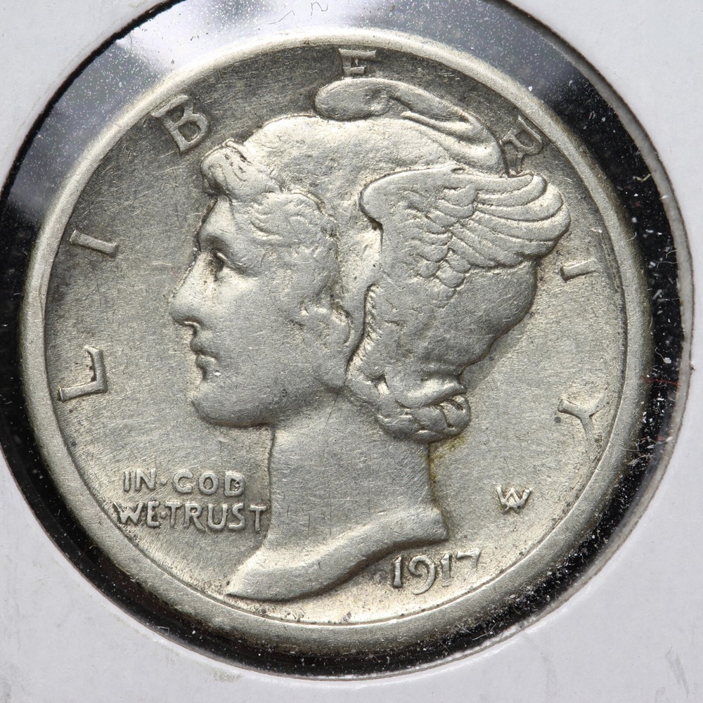1917-S Mercury Silver Dime AU E164 KCL