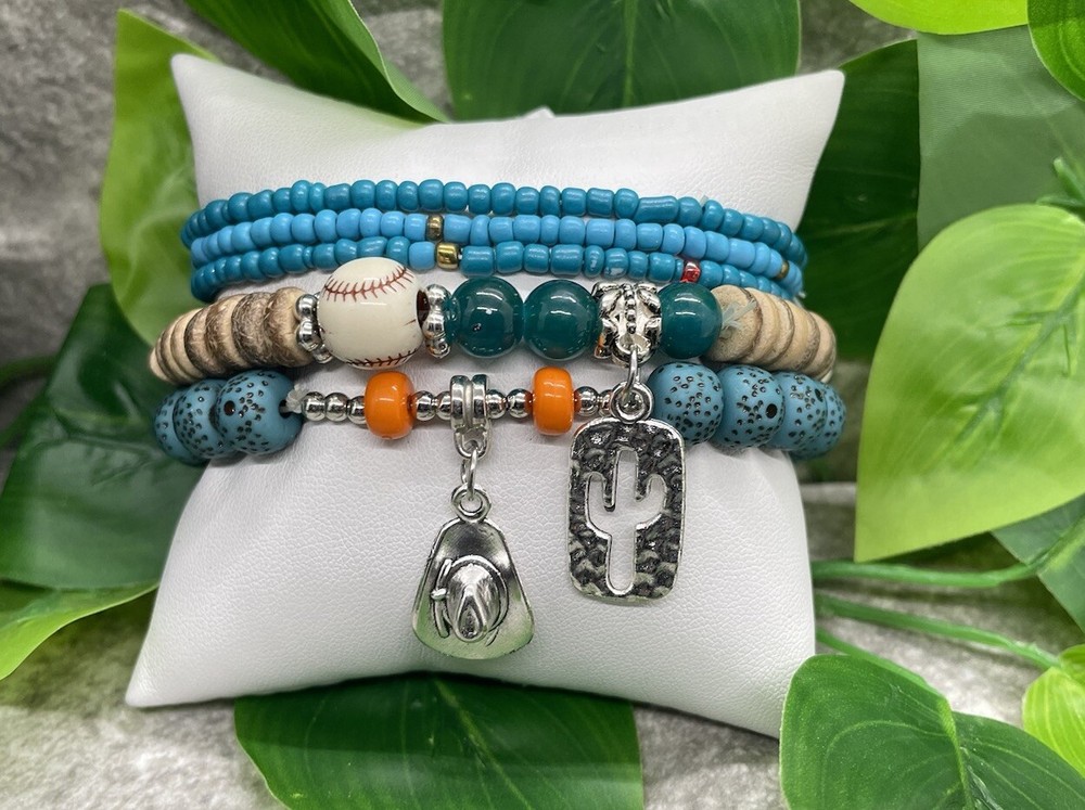 5 PC Handmade Boho Beaded Stackable 7.5” Plus Stretch Bracelet Set New A4907