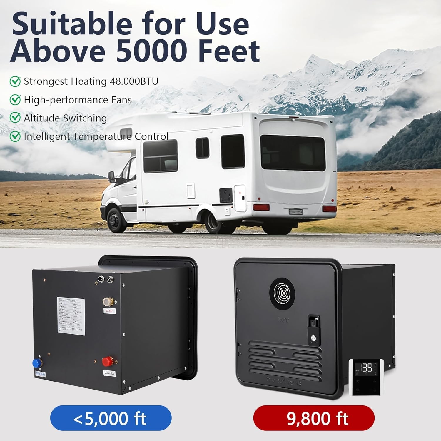 48,000 BTU Propane Tankless RV Water Heater: Digital Remote, Endless Hot Water