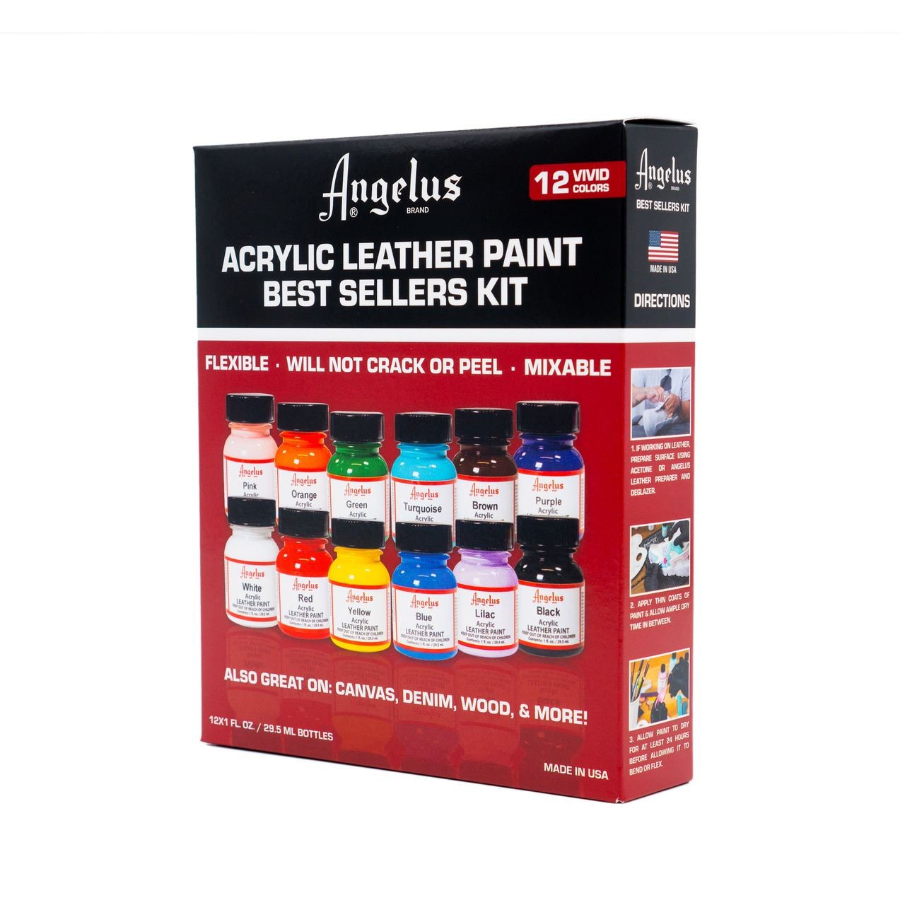 Angelus Acrylic Leather Paint Best Sellers Kit (12 Colors / 1 oz)