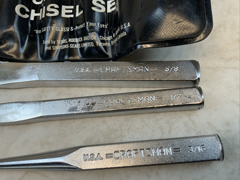 CRAFTSMAN 4302, 5pc PUNCH & CHISEL Set, Dusty Case, USA Made