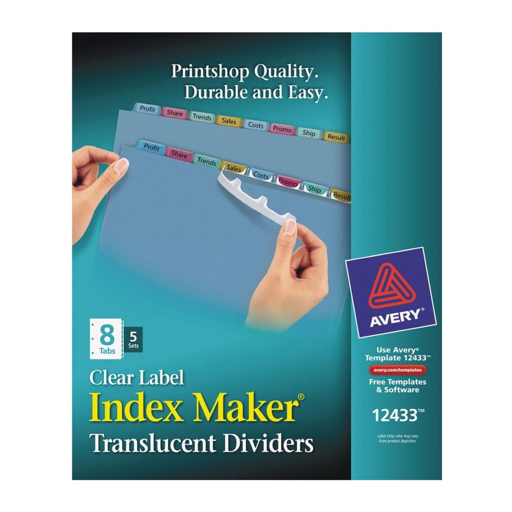 Avery Clear Label Index Maker Translucent Dividers Punched 8 Tabs 5 Sets 12433
