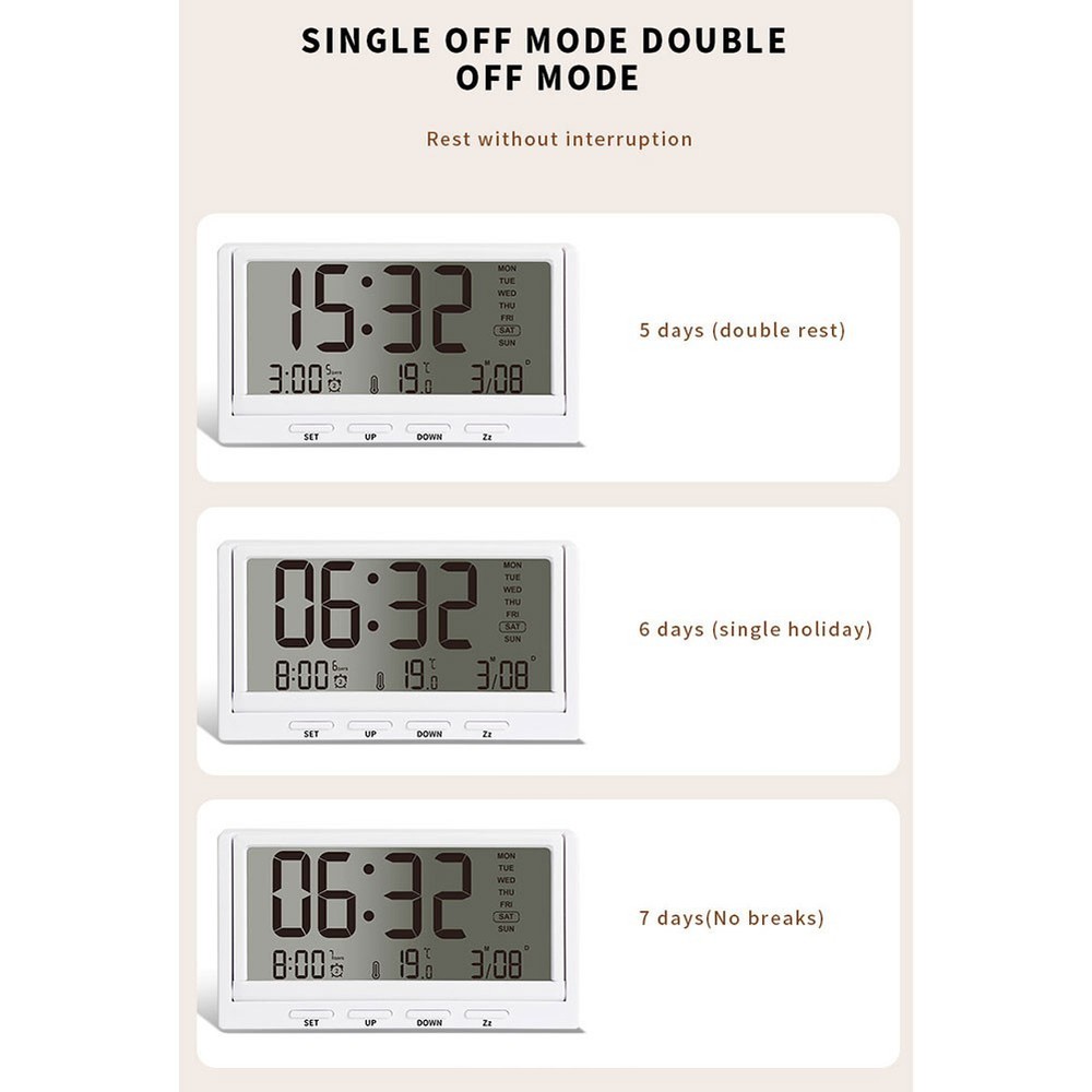 Digital LCD Alarm Clock with Temperature Date Week Display Portable Desktop
