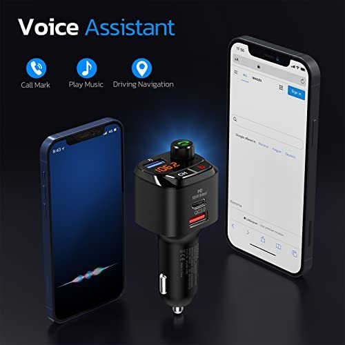Nulaxy Bluetooth 5.0 FM Transmitter for Car, QC3.0 & USB-C PD 18W Wireless