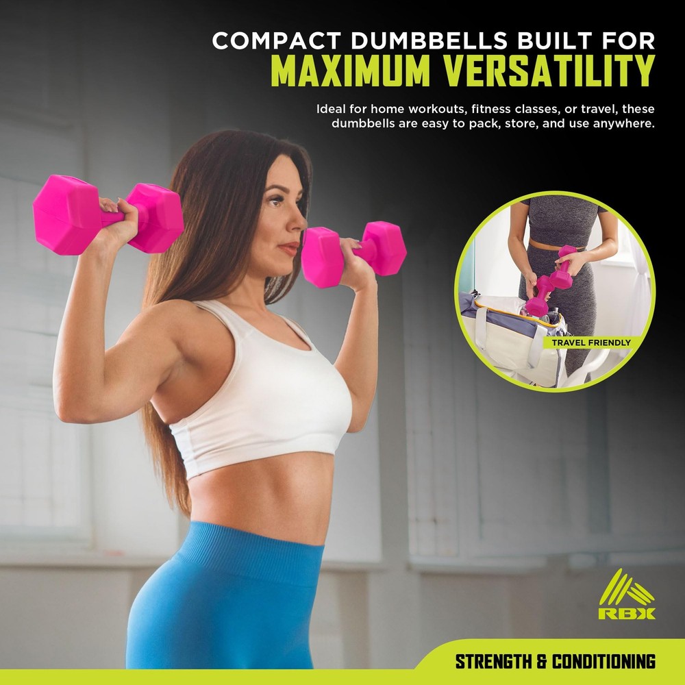 4lb Pair Hex Dumbbells, 2lb Each, Hex Shape for Stability, Compact for Easy P...