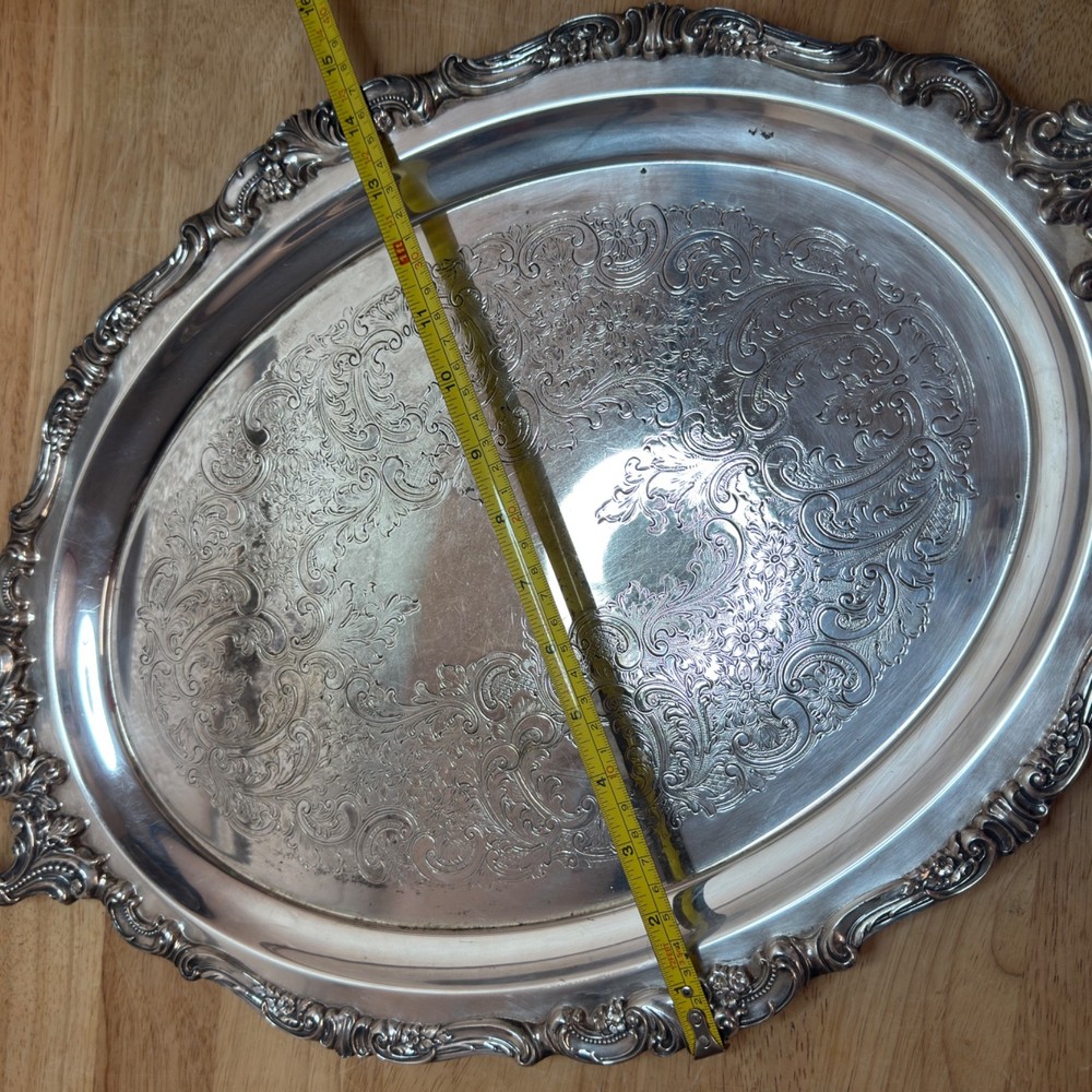 Wallace Baroque Silverplate Serving Tray #293 – 23” Oval Rococo Handled