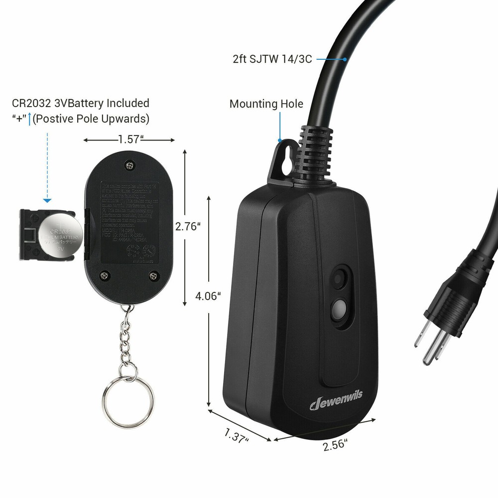 DEWENWILS Outdoor Wireless Remote Control Light Switch Outlet Plug 100 FT Range