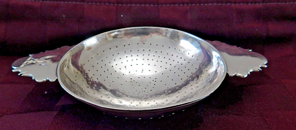 Antique Silver Lemon Tea Strainer Eagle Crest and Touch Marks