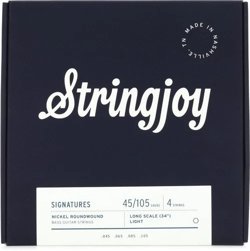 Stringjoy 4-String Long Scale Nickel Wound Bass Guitar Strings, Light Gauge