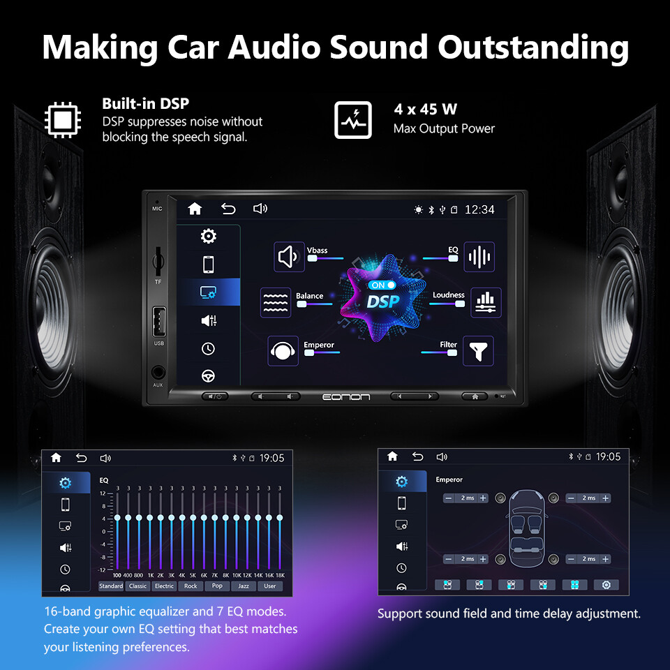 Eonon Double Din 7" inch QLED Android Auto CarPlay Car Radio Stereo GPS Navi DSP