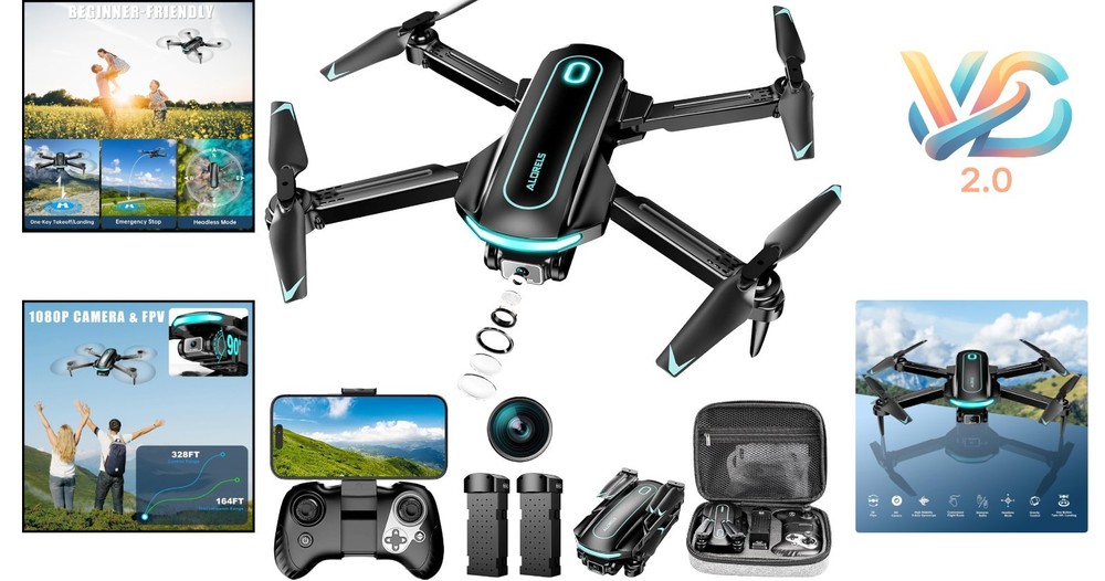 Foldable Drone with 1080P Camera, 2 Batteries, App & Remote Control