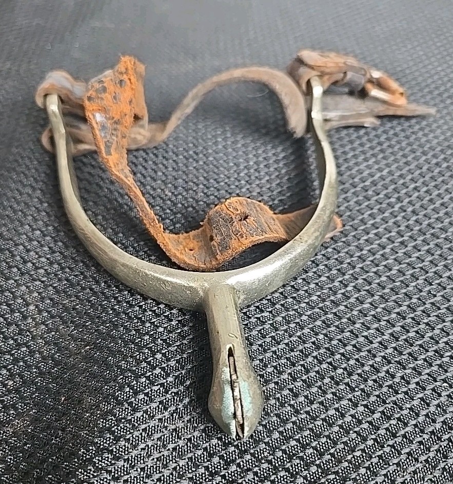 Vintage Western Cowboy Spurs Solid Nickel w/ Leather Straps Riding Spurs