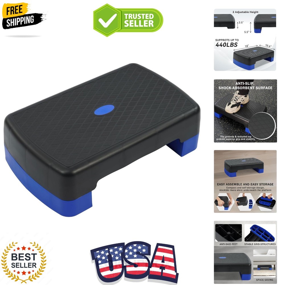 Aerobic Step Platform Trainer with Adjustable 2-Level Risers, 400 Pound Weigh...