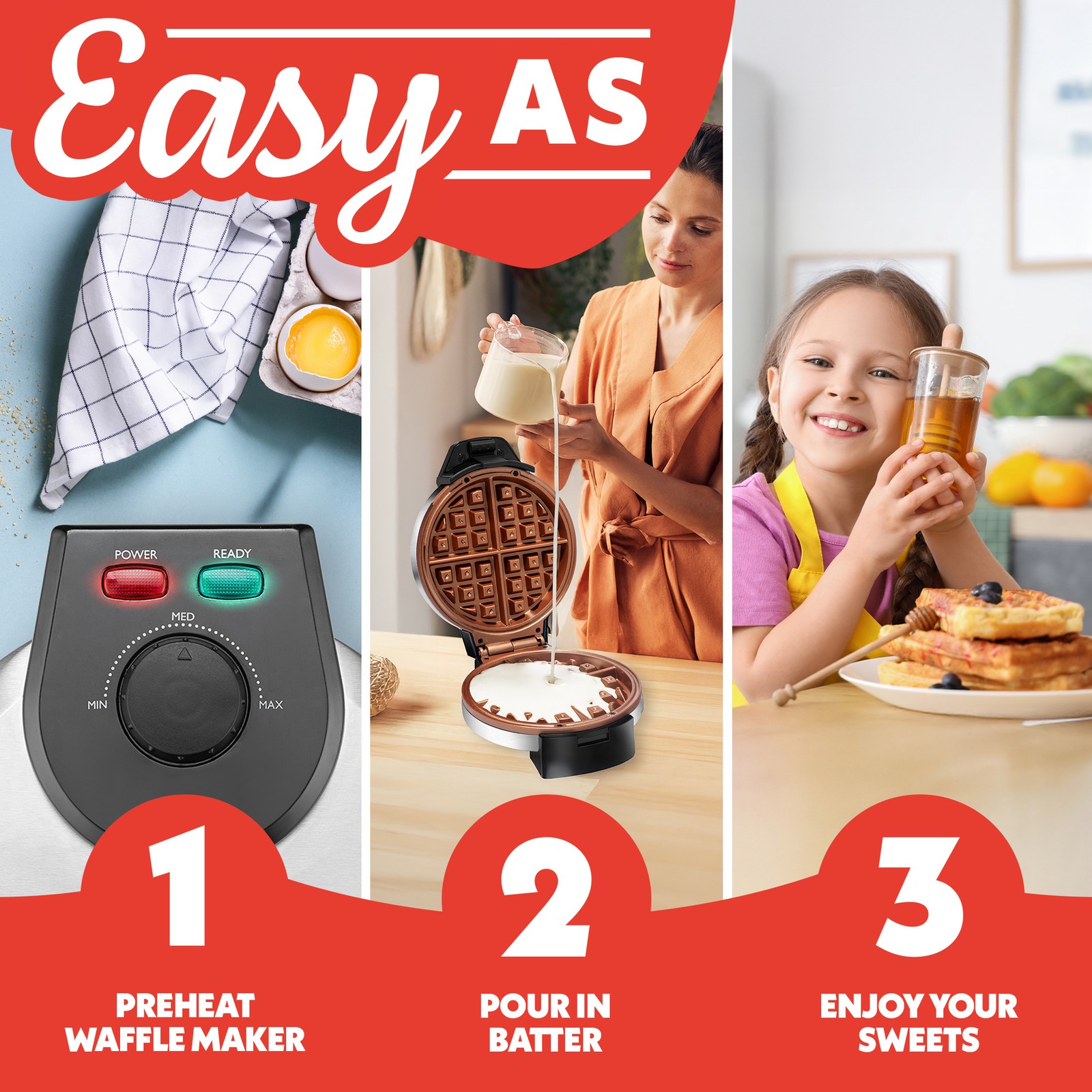 Gourmia Belgian Waffle Maker Ceramic Nonstick and Adjustable Browning