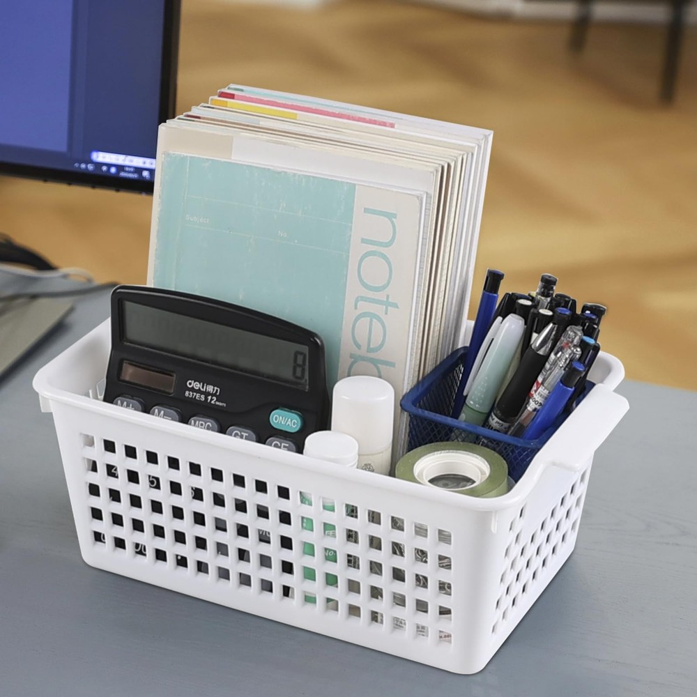 6-Pack White Plastic Storage Basket, Small Storage Basket