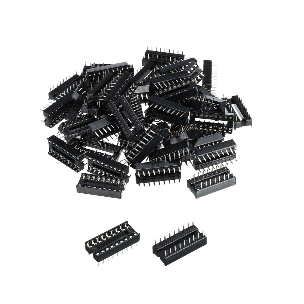 DIP IC Chip Socket Adapter Flat Pin 18P 2.54mm Pitch IC Socket, 50 Pack