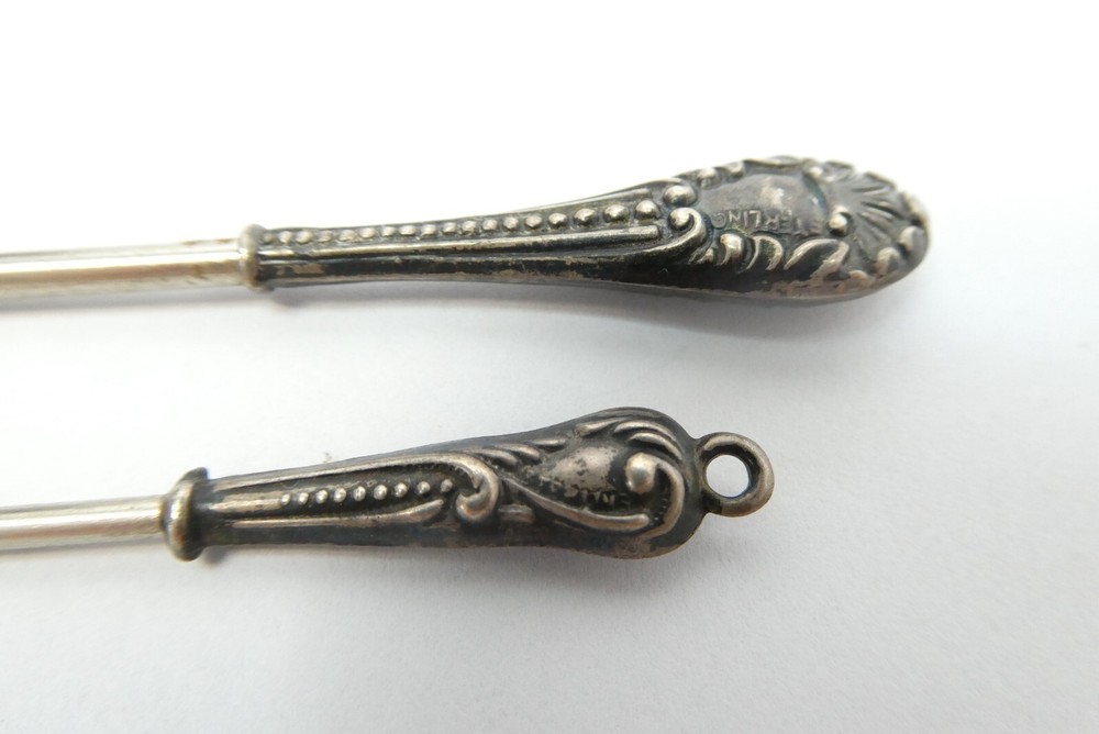 Two Small Button Hooks Sterling Silver Handles Victorian Miniature Mini