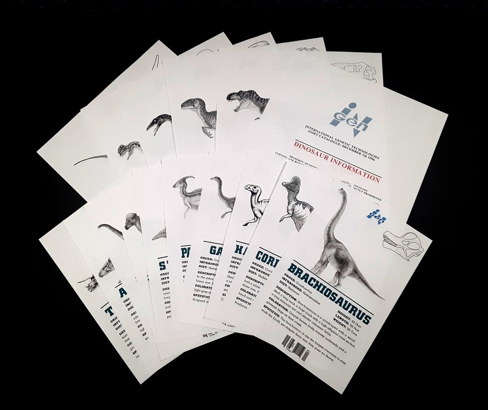 Jurassic Park Lost World Ingen List Dinosaur Information Plain Sheets Only Set