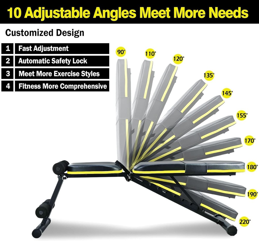 Adjustable Weight Bench 10 Backrest Position Exercise Bench