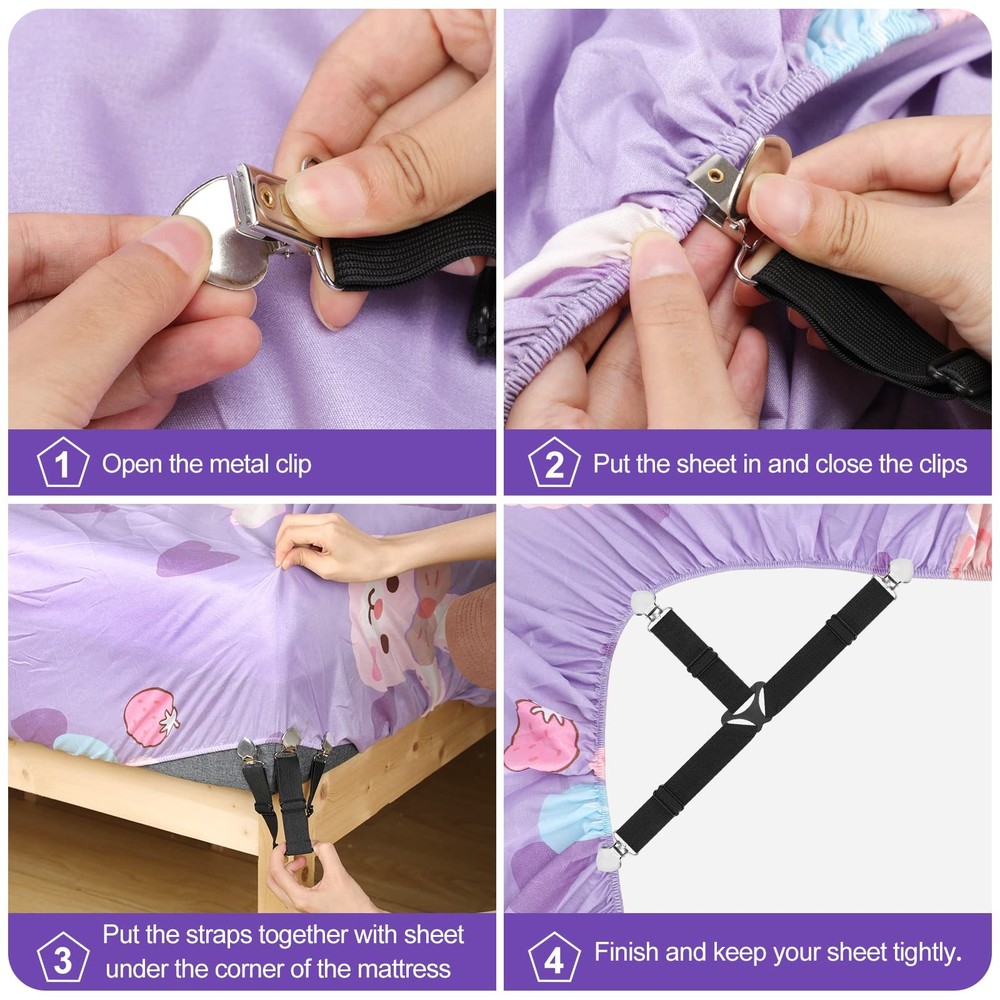 4PCS Bed Sheet Fasteners Triangle Mattress Straps Holders