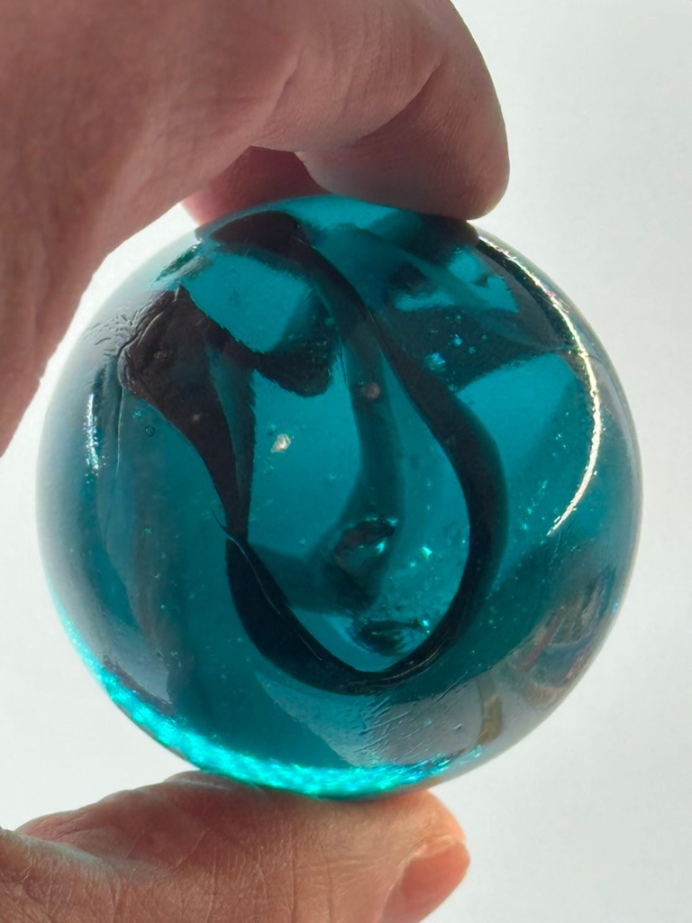 TOE BREAKER 50mm (2") AEGEAN clear Teal Blue Marbles glass ball HUGE Swirl