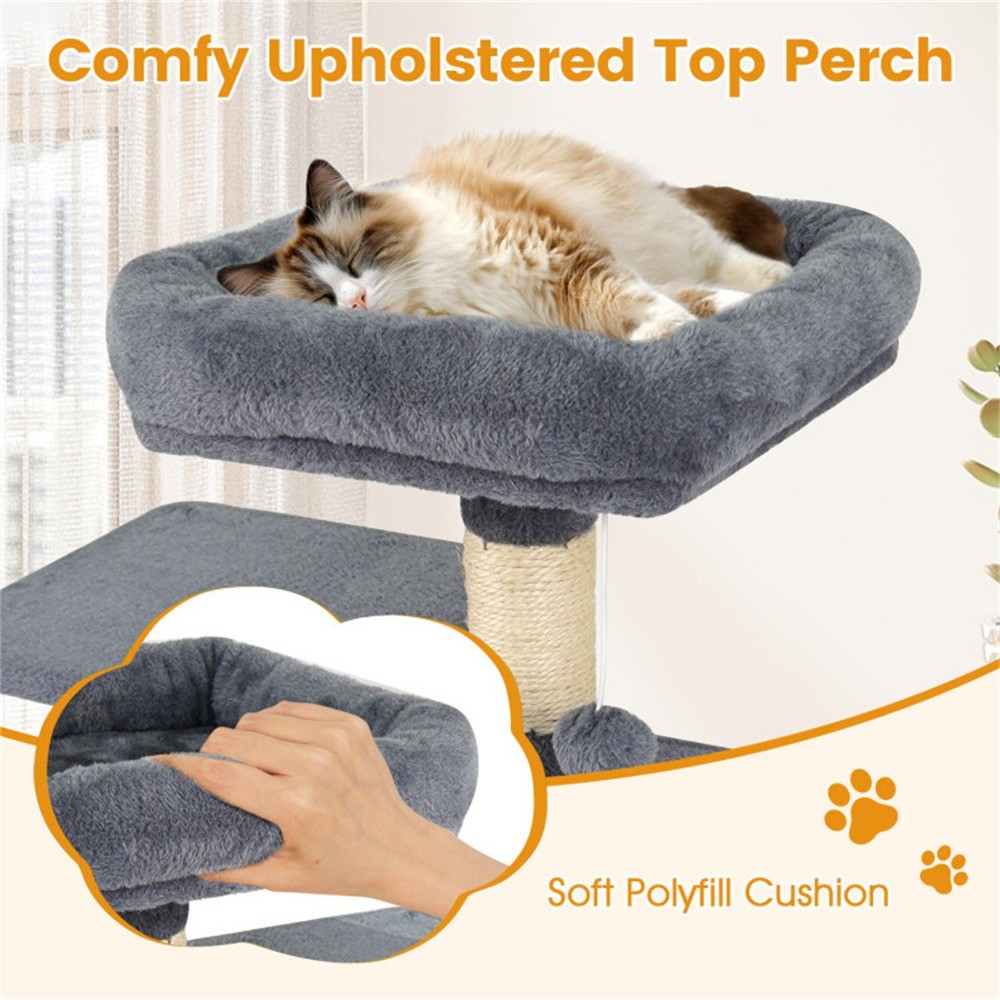 44" Multi-Level Cat Tree with Spacious Top Perch 2-Door Condo & Hammock Gray