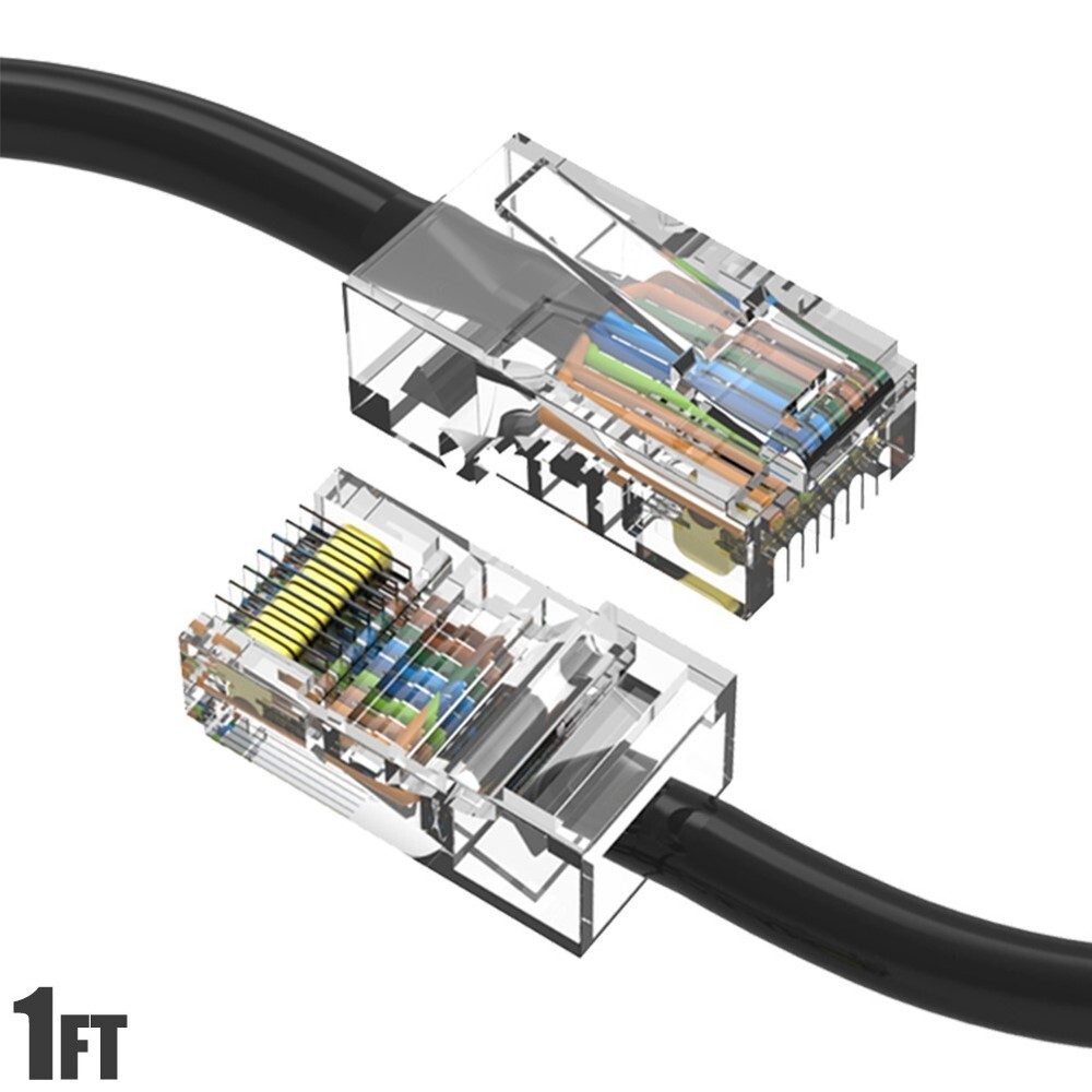1FT Cat5E RJ45 Ethernet LAN Network UTP Non-Booted Patch Cable Copper Black