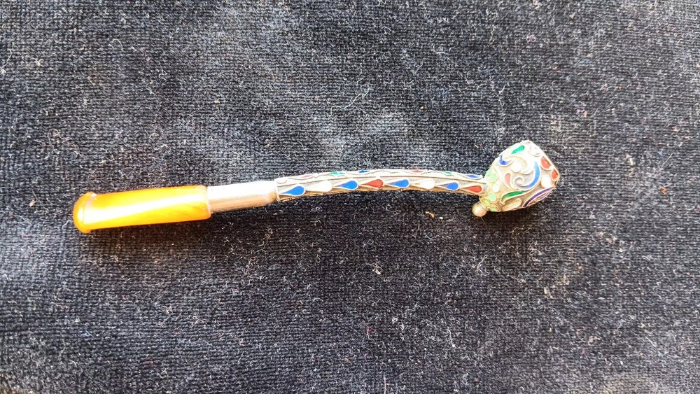 RUSSIAN IMPERIAL SOLID SILVER & CLOISONNE ENAMEL CIGARETTE HOLDER / PIPE