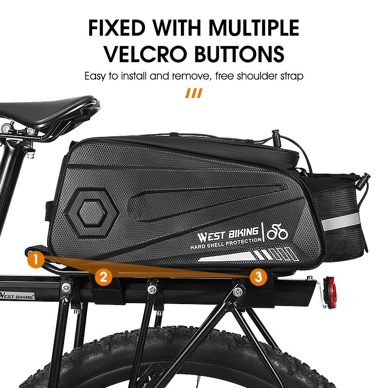 WEST BIKING Waterproof Bike Hard Shell Trunk Bag Bicycle Rear Rack Pack Bag 8.6L