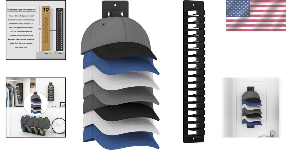 Maximize Cap Storage: Wall-Mounted Hat Rack Organizes 19 Hats Effortlessly