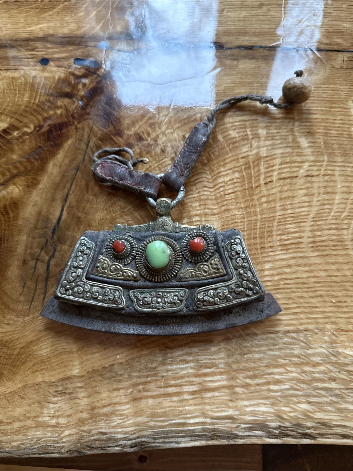 Old Antique Tibetan “ Mechak “ Flint Striker Red Coral Bead Leather Pouch  Purse