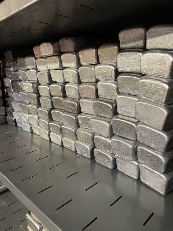 30 lbs Hand Poured Aluminum Ingots, almost full med. flat rate box, for casting