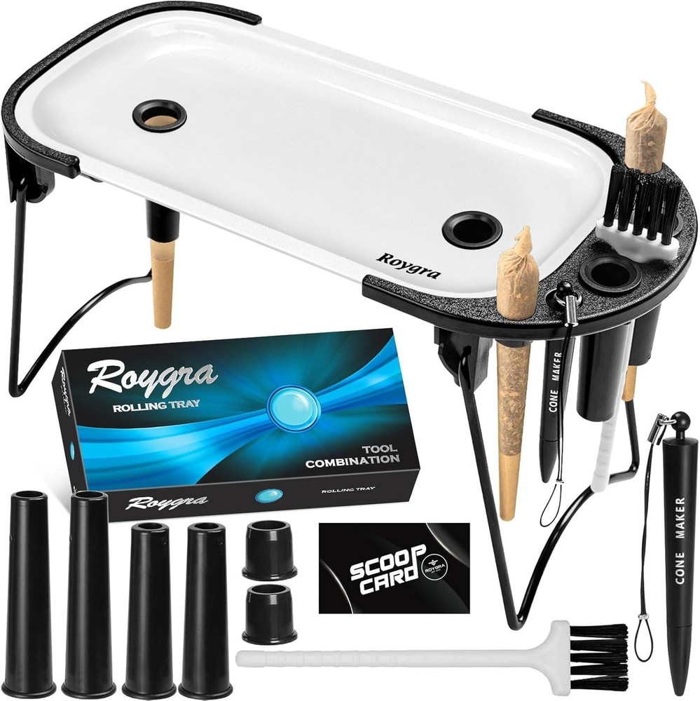 Roygra Foldable Rolling Tray Set with Cone Loader, Cone Filler Roller - Pre Roll