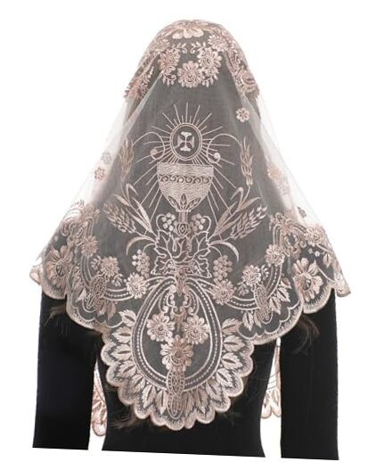 Traditional Triangular church veil - Spanish Style with Holy Grail Champagne