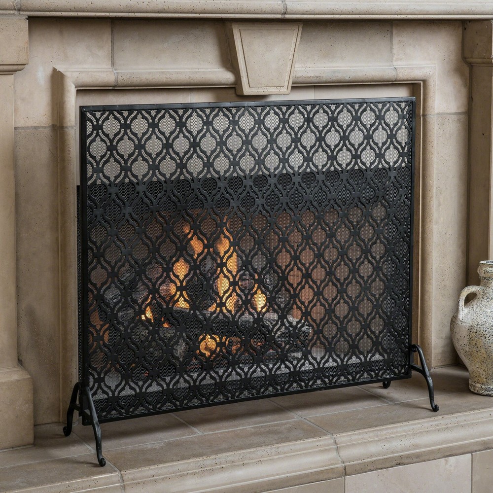 Sagres Modern Iron Single Panel Fireplace Screen