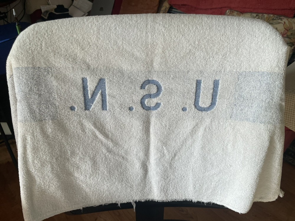 40s 50s U.S.N. WW2 Navy Huck Bath Towel USS sailor USN Vintage 41"x21.5"