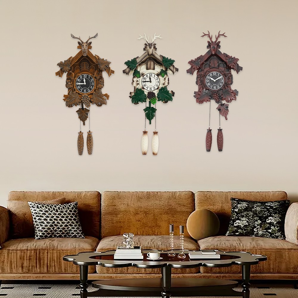 Vintage Antler Wall Clock with Cuckoo Function and Silent Movement