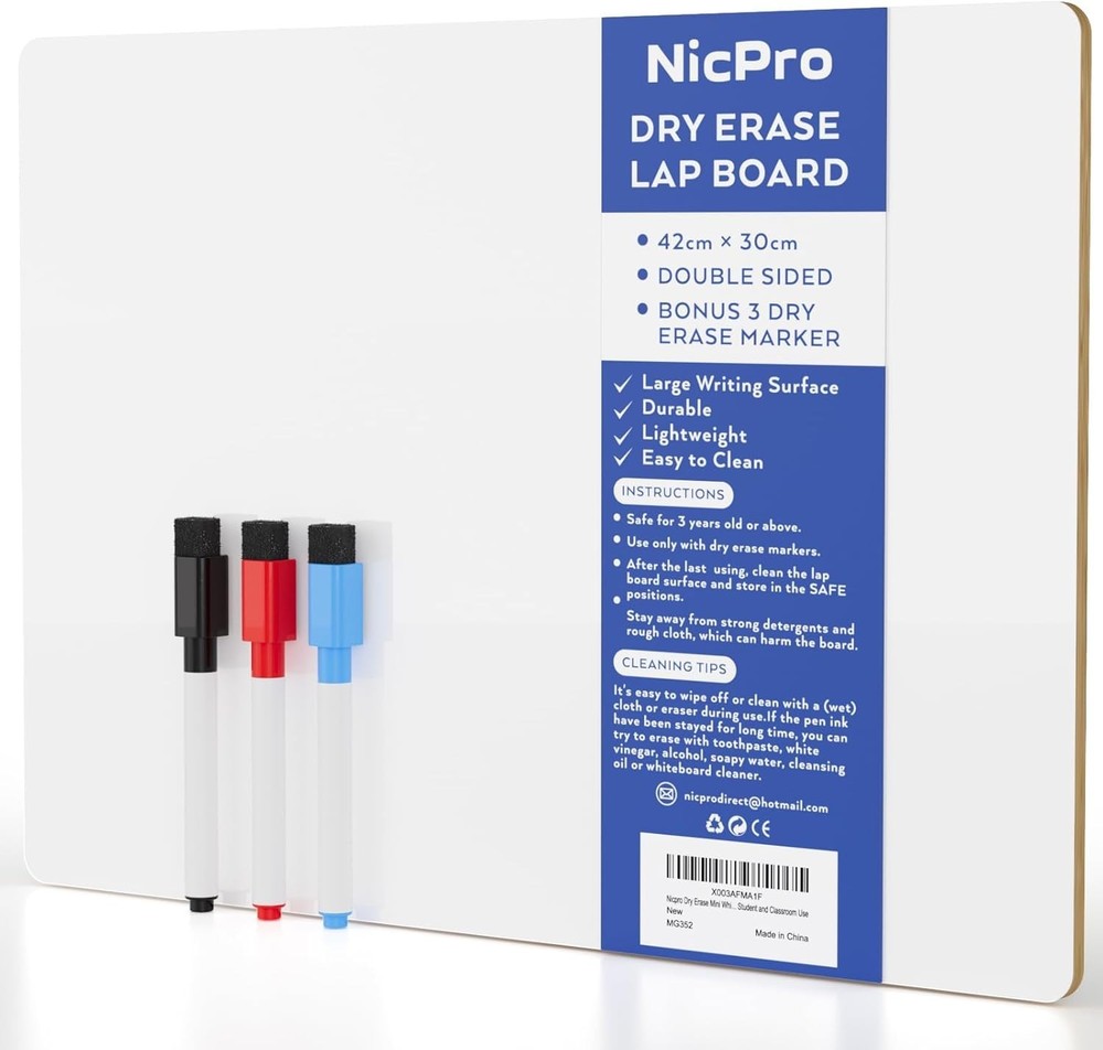 Compact Double-Sided Lapboard - 12x16” Whiteboard with Easy Erasing Surface