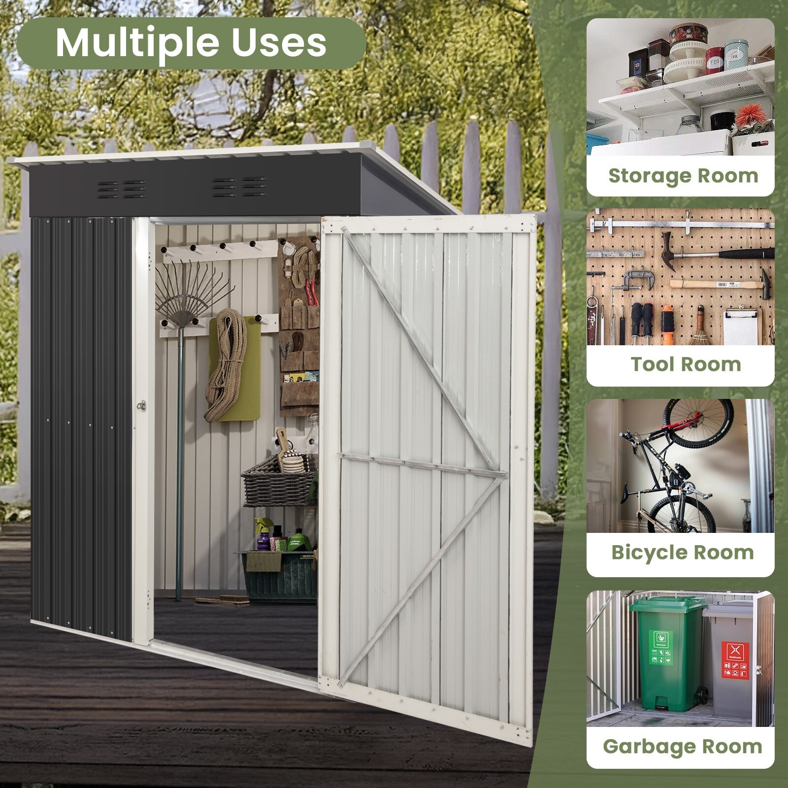 Outdoor Storage Shed Heavy Duty Metal Tool Sheds Storage House 5ft×3ft/6ft×4ft