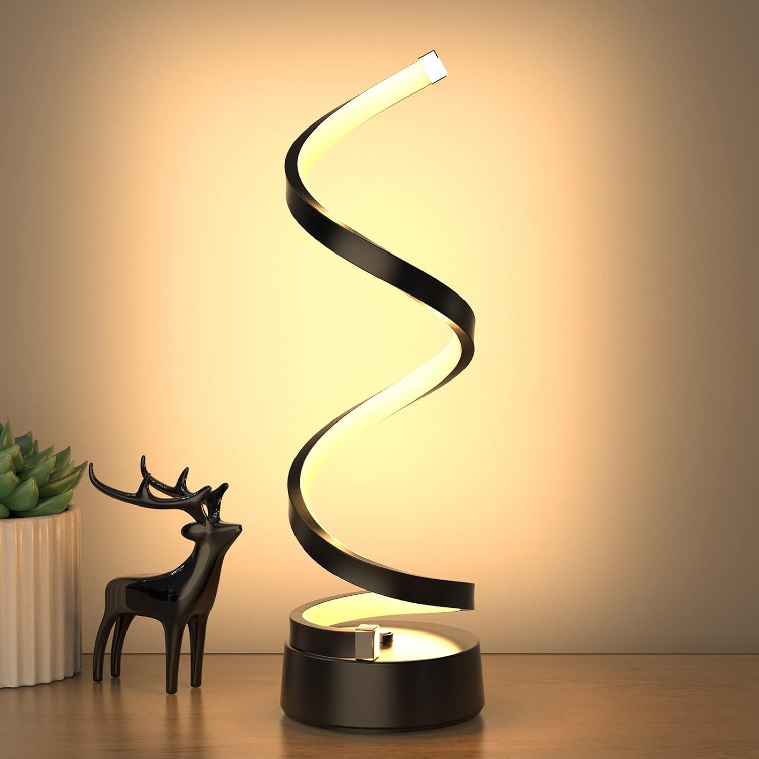 Table Lamp for Live Room Black Dimmable LED Lamp Small Bedside Nightstand Lamps