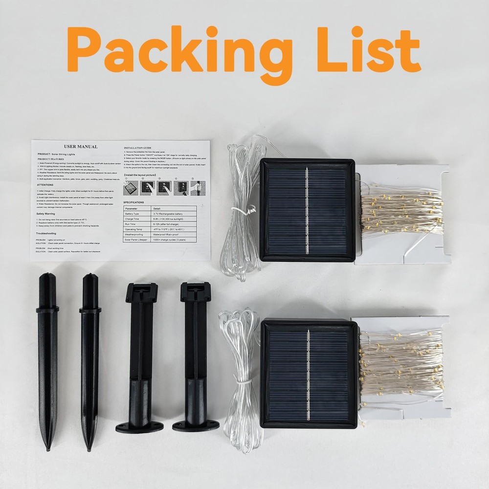 Solar String Lights Outdoor Waterproof 2 Pack Total 66ft 2 Pack, Multicolor