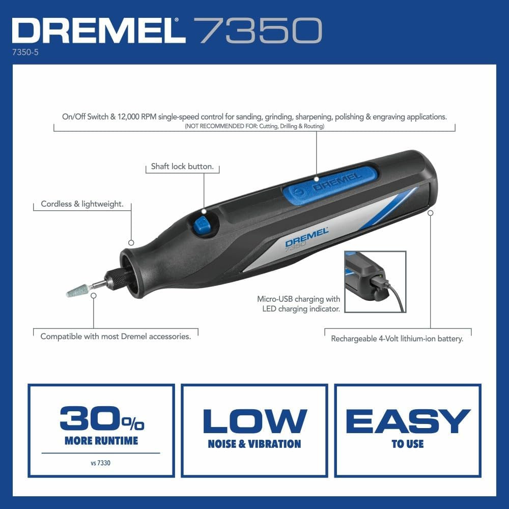 Dremel 7350 Cordless Rotary Tool Kit with USB-C Battery & 5 Accessories