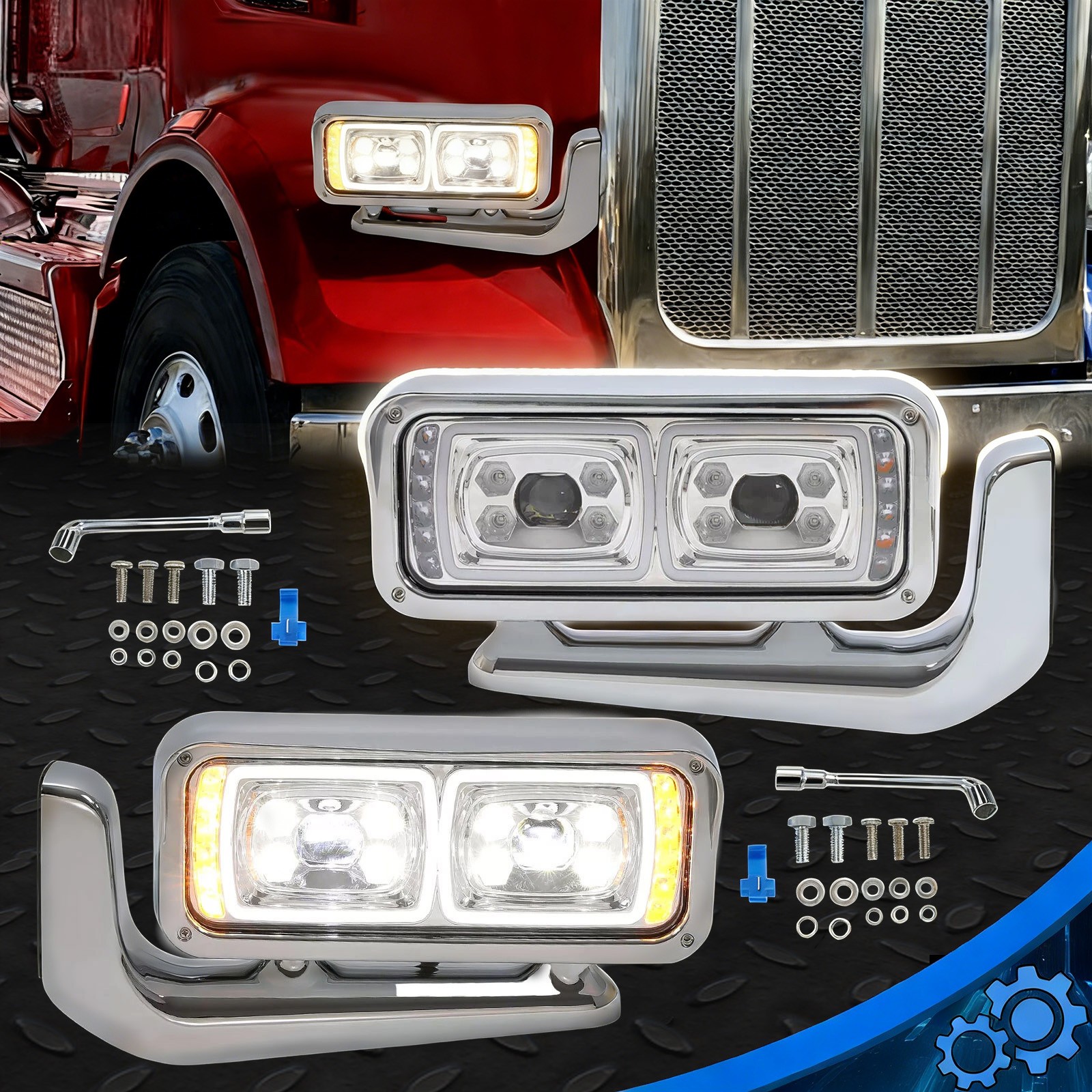 For Peterbilt 1981-2023 359 379 389 LED DRL Projector Headlights Headlamp Chrome
