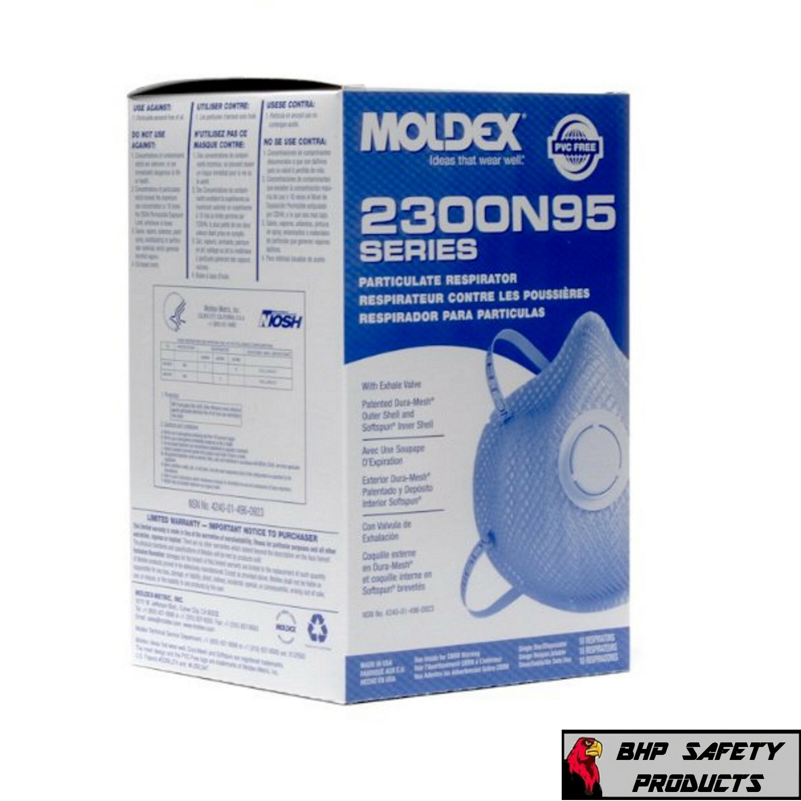 Moldex 2300 N95 Particulate Respirator Mask w/ Valve 1 Case / 10 Boxes 100 Masks