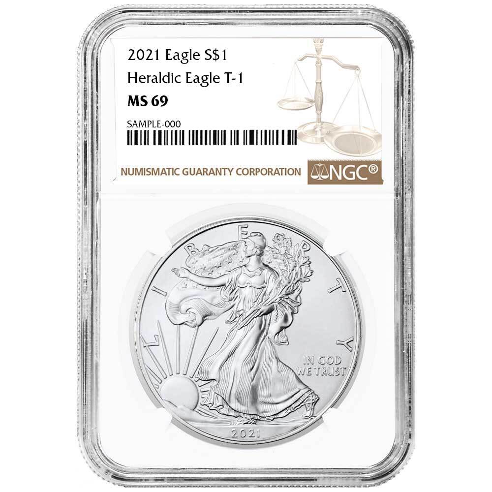 2021 $1 Type 1 American Silver Eagle NGC MS69 Brown Label