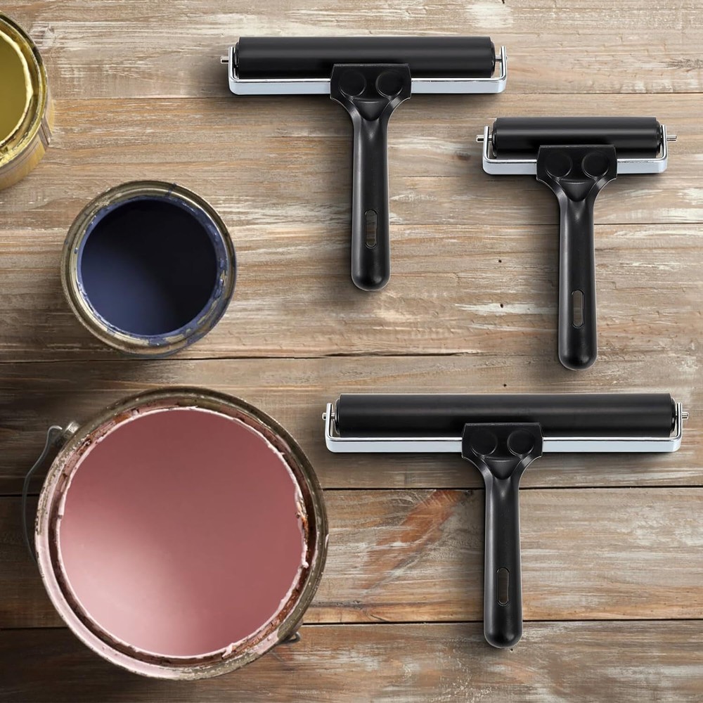 4 Pack Brayer Roller Rubber Printmaking Brayers Black Brayer Tool Paint Brush...